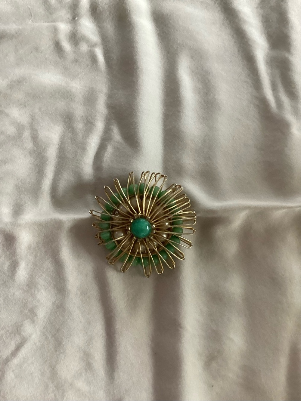 Gold and Green Floral Statement Brooch - Elegant Resin Centerpiece